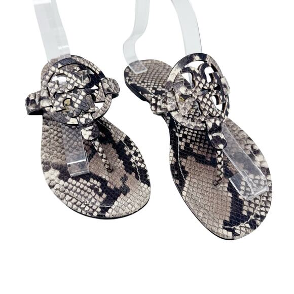 Tory Burch Shoes - TORY BURCH Black Brown Reptile Snake Python Miller Sandals Flats Size 7